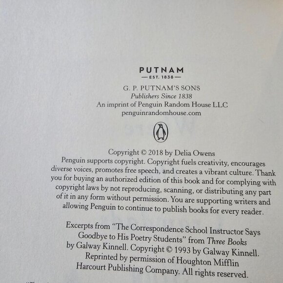 Where The Crawdads Sing By Delia Owens Hardcover - Picture 4 of 9